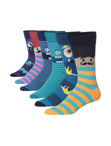 Men's 6 Pairs Casual Novelty Fantasy Monster Colorful Patterned Dress