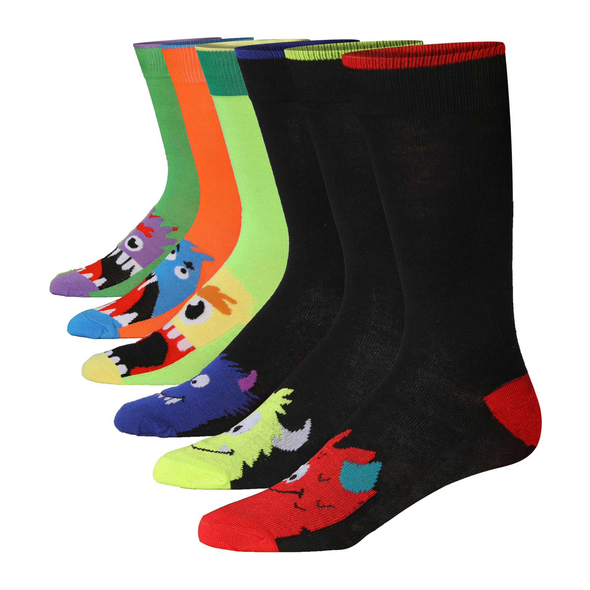 JAMES FIALLO Mens 6-Pairs Novelty Monster Mash Madness Colorful
