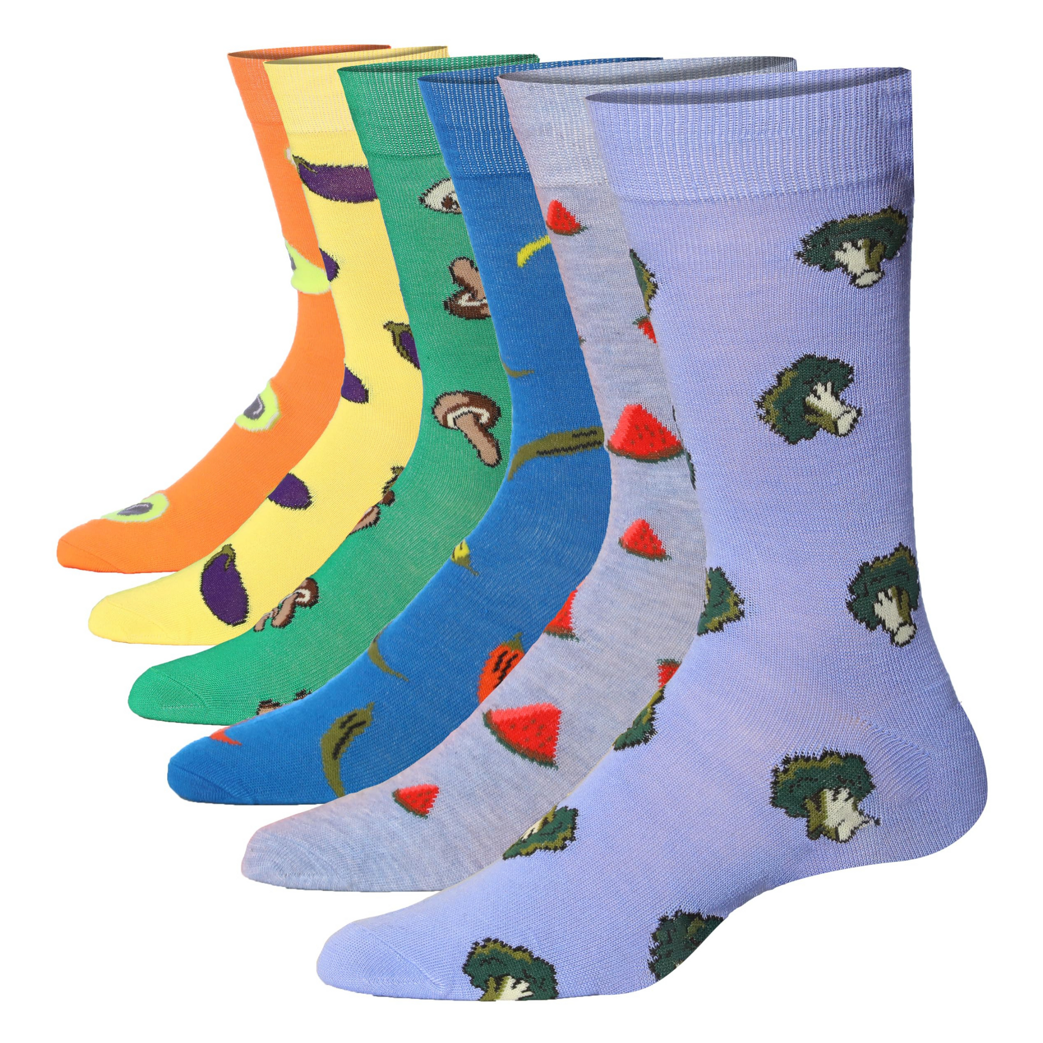 Men's 6 Pairs Casual Novelty Vegetable Medley Mix Colorful Patterned