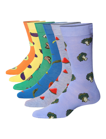 Men's 6 Pairs Casual Novelty Vegetable Medley Mix Colorful Patterned