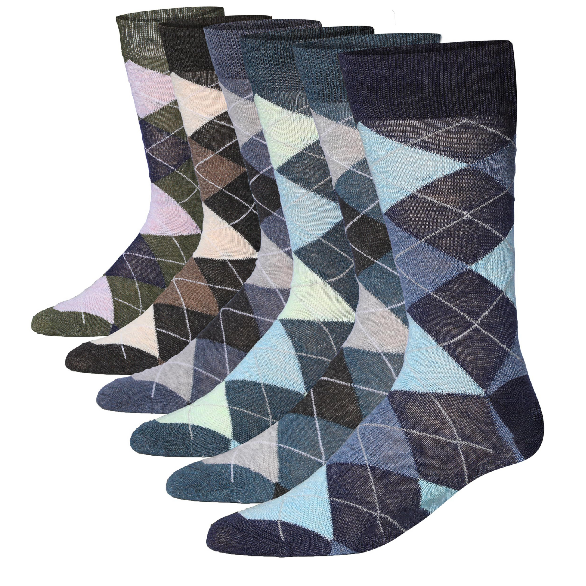 JAMES FIALLO Mens 6-Pairs Timeless Argyle Colorful Patterened Crew