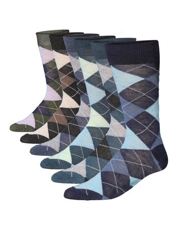 JAMES FIALLO Mens 6-Pairs Timeless Argyle Colorful Patterened Crew