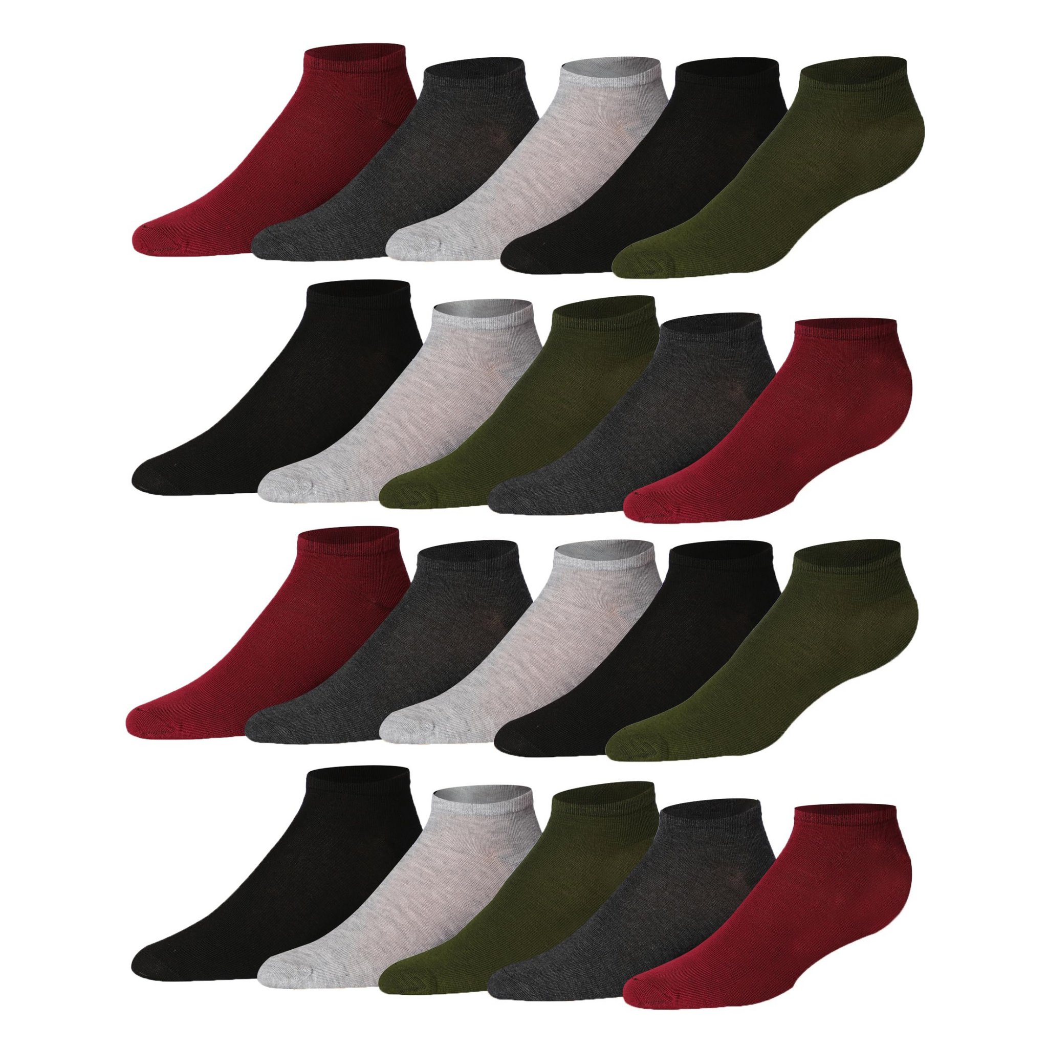 Men's 20 Pairs Classy Extra Lightweight Elegant Solid Dark Tones Low