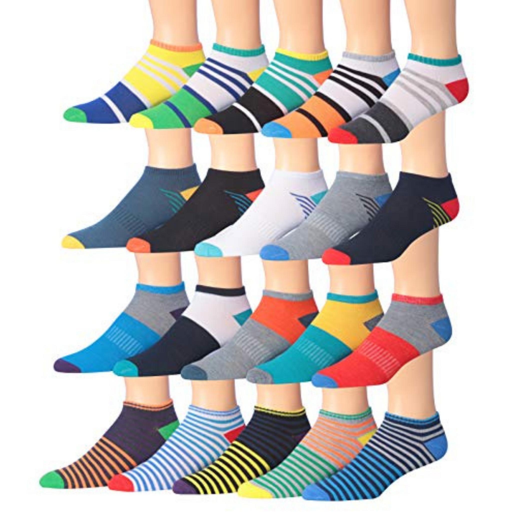 Men's 20 Pairs Classy Extra Lightweight Colorful Vibrant Pattern Play