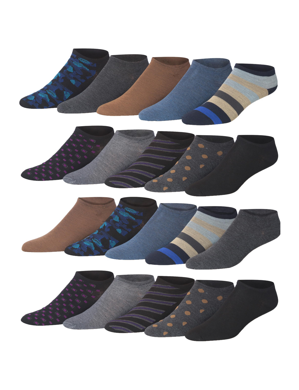 Men's 20 Pairs Classy Extra Lightweight Dark Colored Abstract and