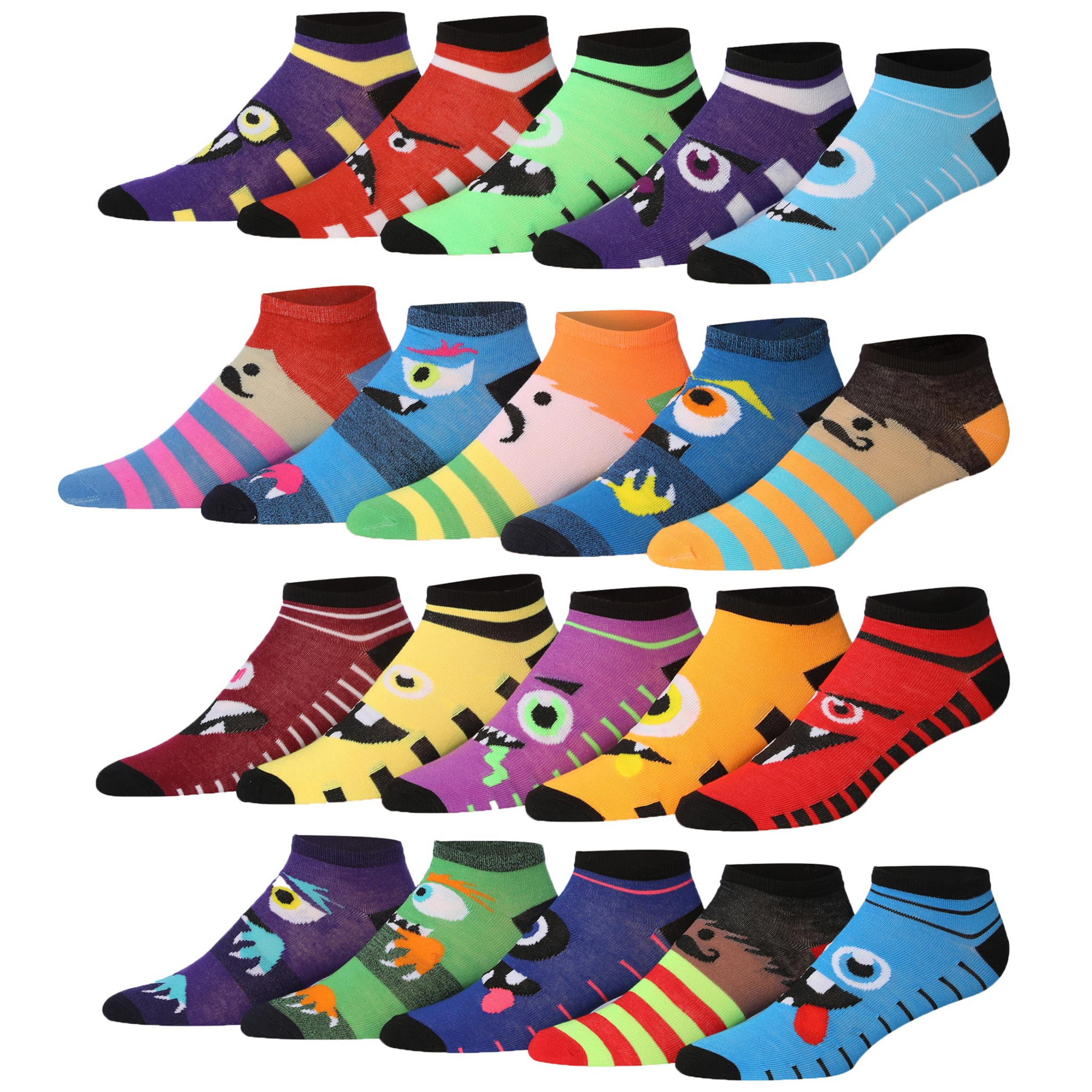 Men's 20 Pairs Classy Extra Lightweight Colorful Funny Faces Pattern