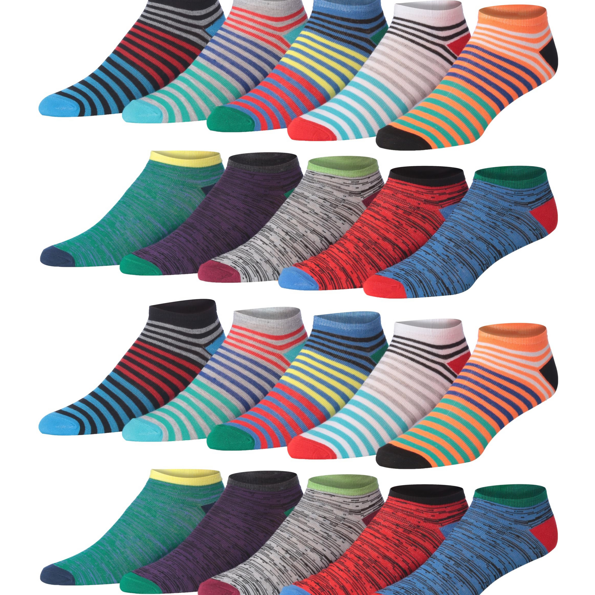 Men's 20 Pairs Classy Extra Lightweight Vivid Multicolor Stripes
