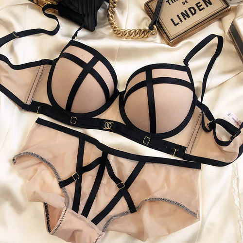 New Sexy Classic Bandage Push Up Bra Set for Women Underwear Europe