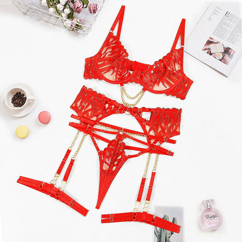 Ellolace Red Hot Sexy Lingerie Push Up Fantasy Underwear Brazilian