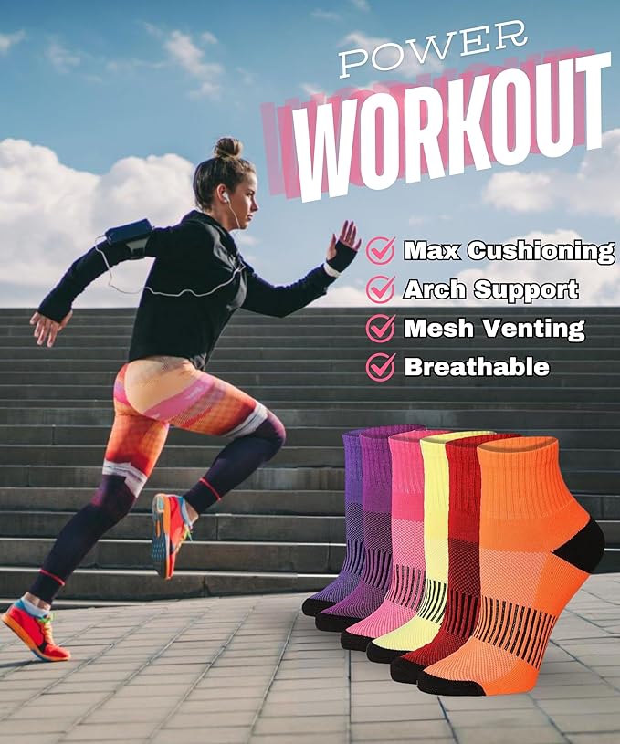 Tipi Toe Women's 6-Pairs Athletic Quarter Sports Socks Midnight Black