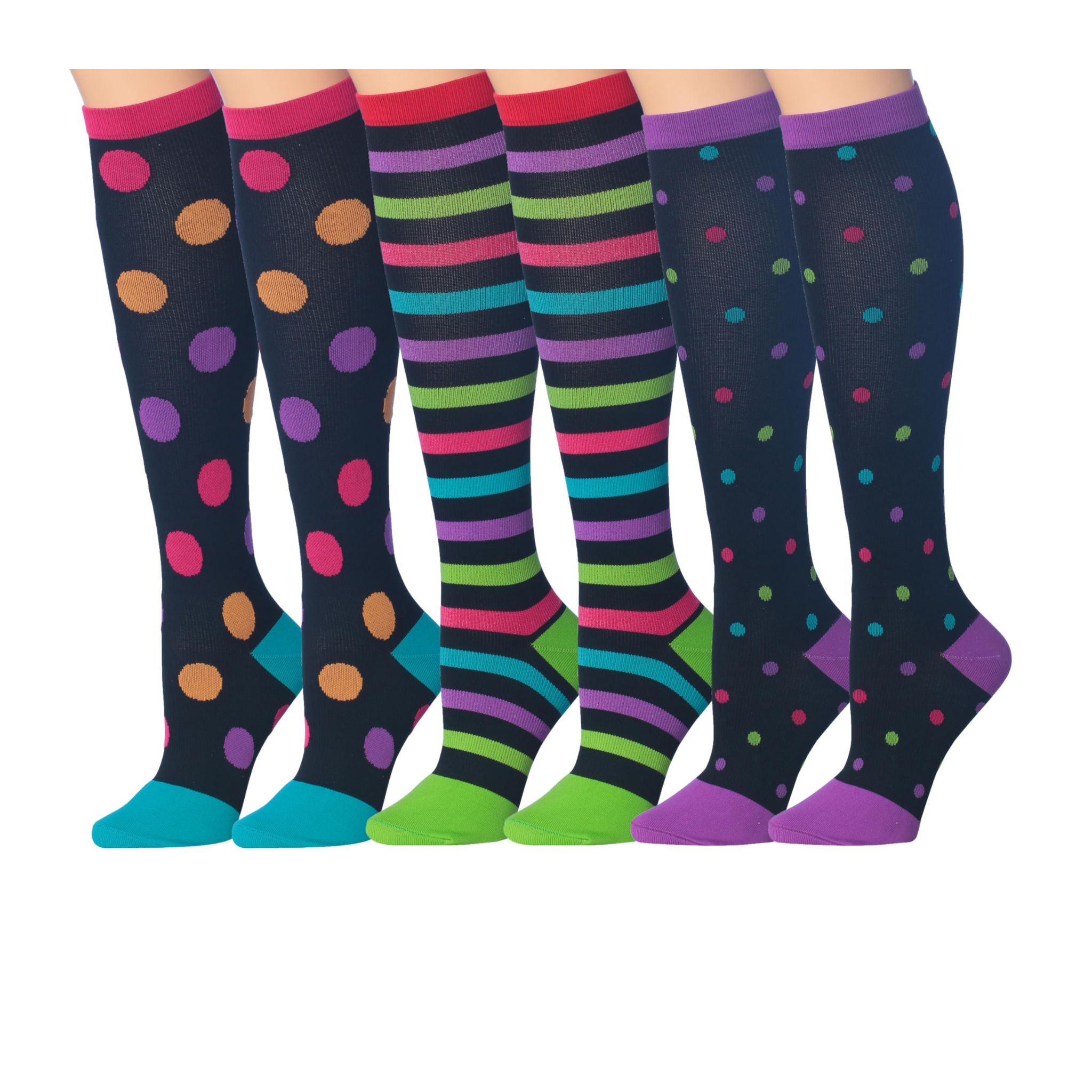 Tipi Toe 3-Pairs Compression Socks for Men & Women Daring Dots &