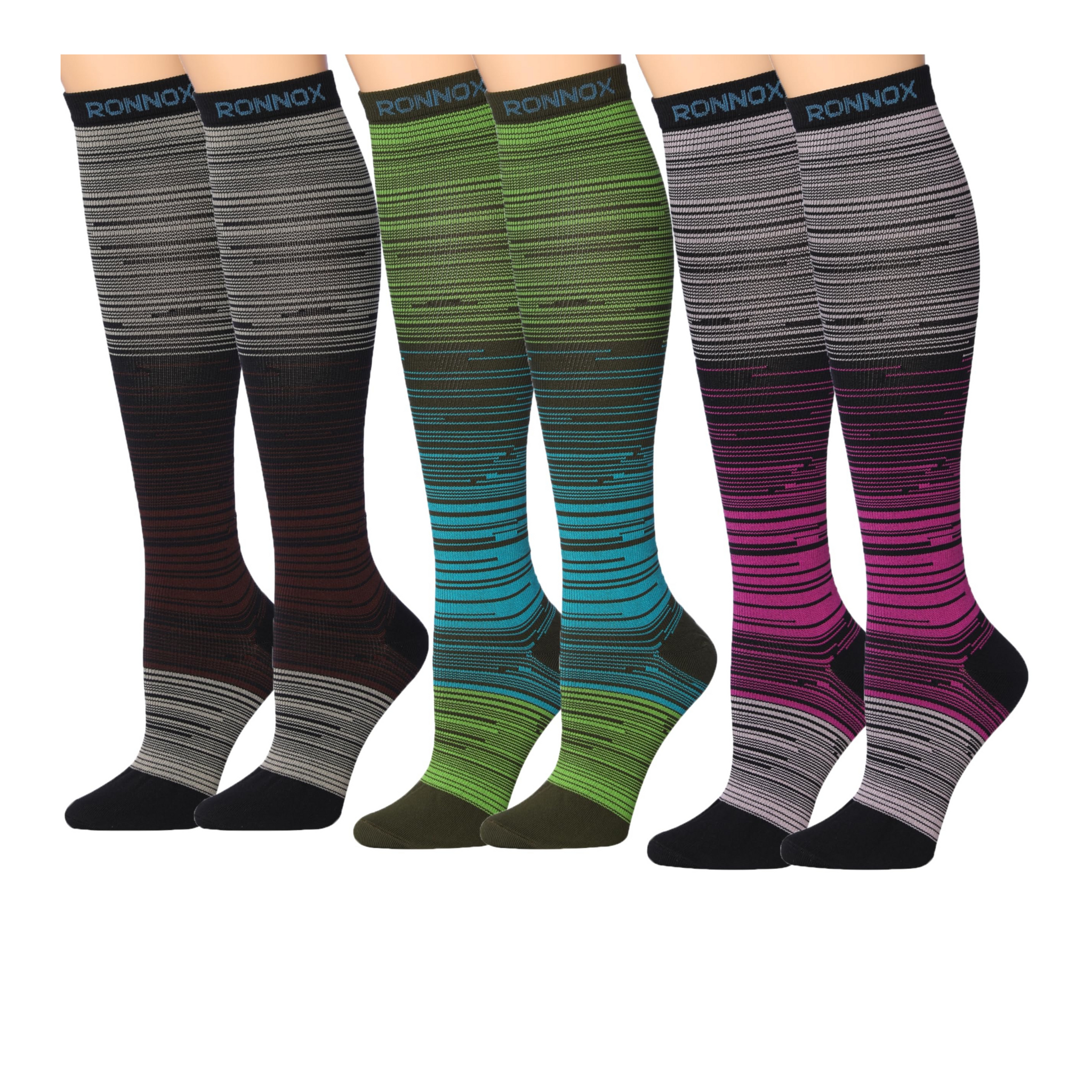 Tipi Toe Men & Women 3-Pairs Compression Socks Cosmic Contrast Black