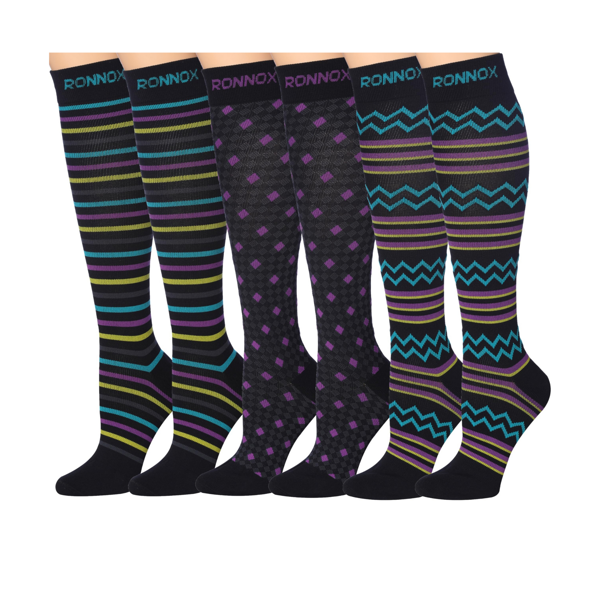 Tipi Toe 3-Pairs Compression Socks for Men & Women Wavy Wonderful