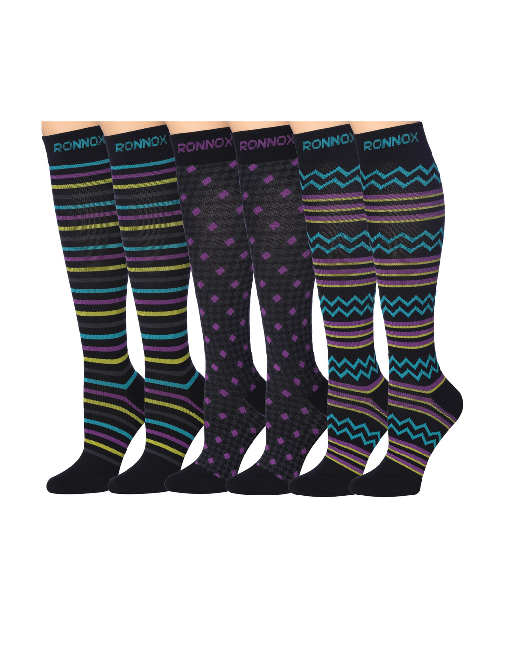 Tipi Toe 3-Pairs Compression Socks for Men & Women Wavy Wonderful