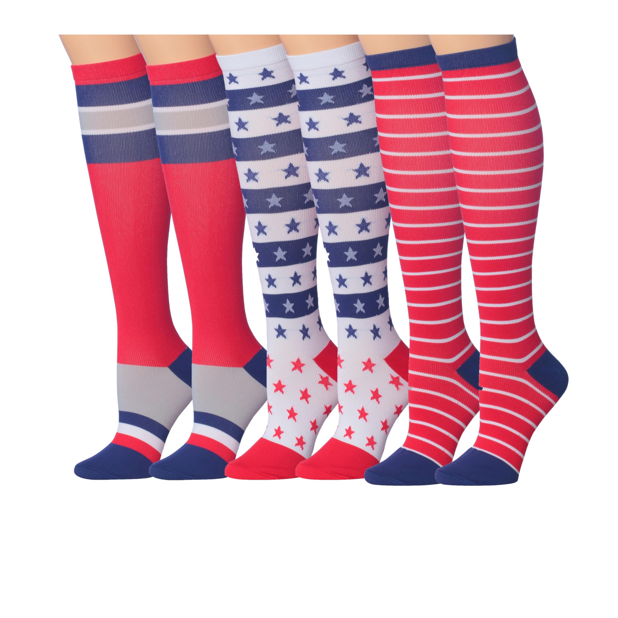 Tipi Toe 3-Pairs Compression Socks for Men & Women Patriotic Trio Red