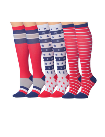 Tipi Toe 3-Pairs Compression Socks for Men & Women Patriotic Trio Red