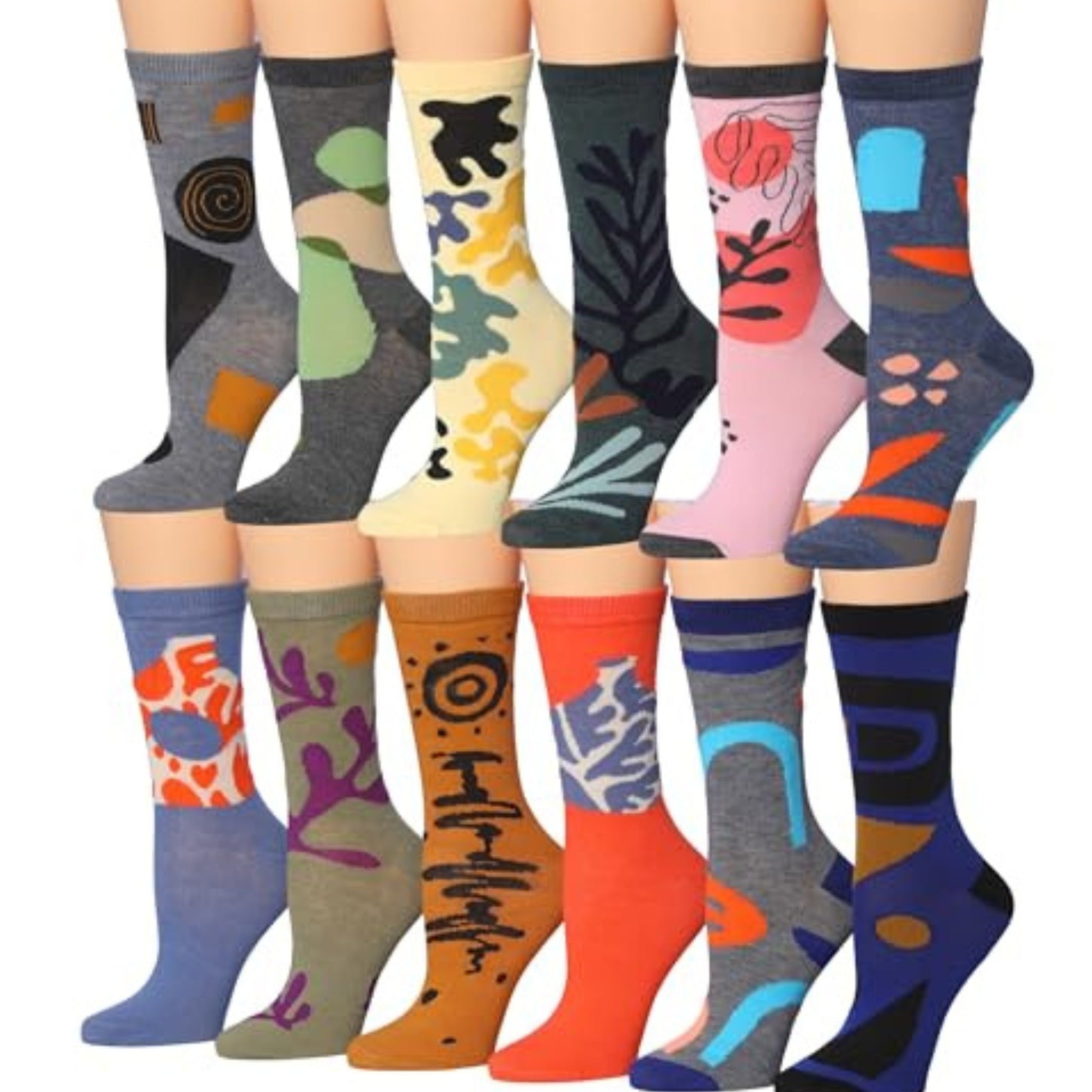 Women's 12 Pairs Lightweight Crew Socks – Colorful Diverse Abstract