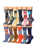 Women's 12 Pairs Lightweight Crew Socks – Colorful Diverse Abstract