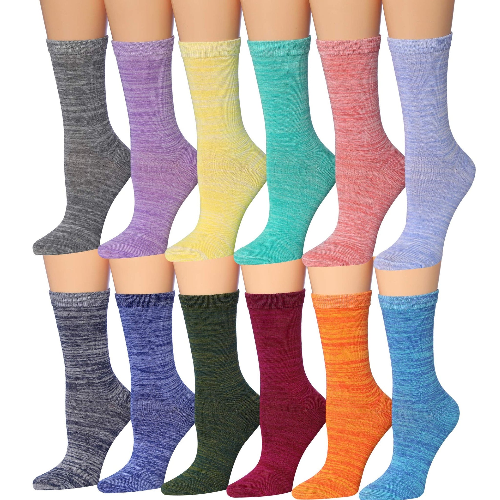 Women's 12 Pairs Lightweight Crew Socks – Colorful Bright Colors Space