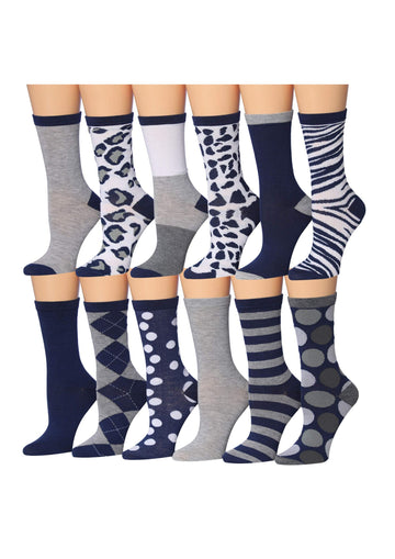 Women's 12 Pairs Lightweight Crew Socks – Colorful Geometric, Zebra,