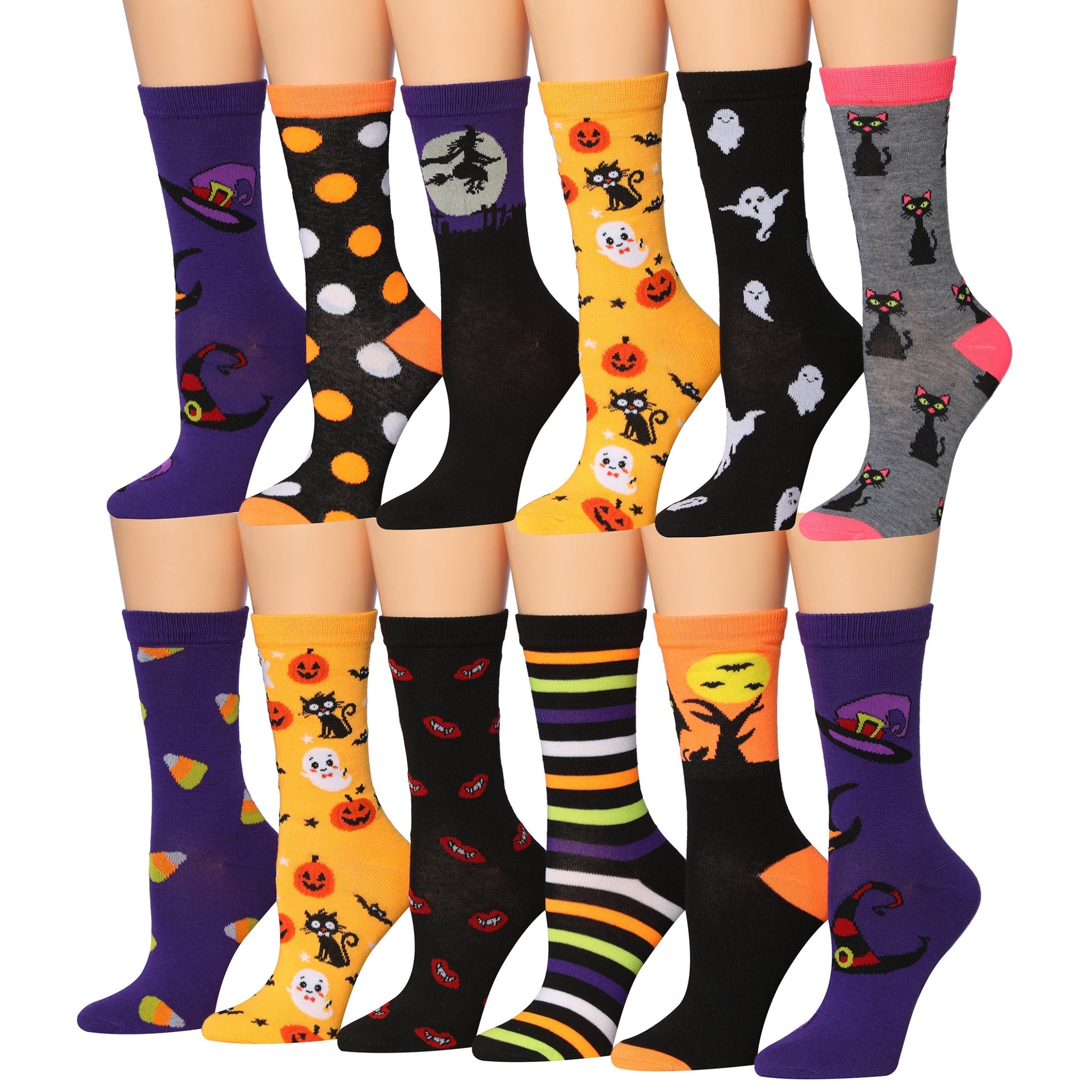 Women's 12 Pairs Lightweight Crew Socks – Colorful Halloween Crew
