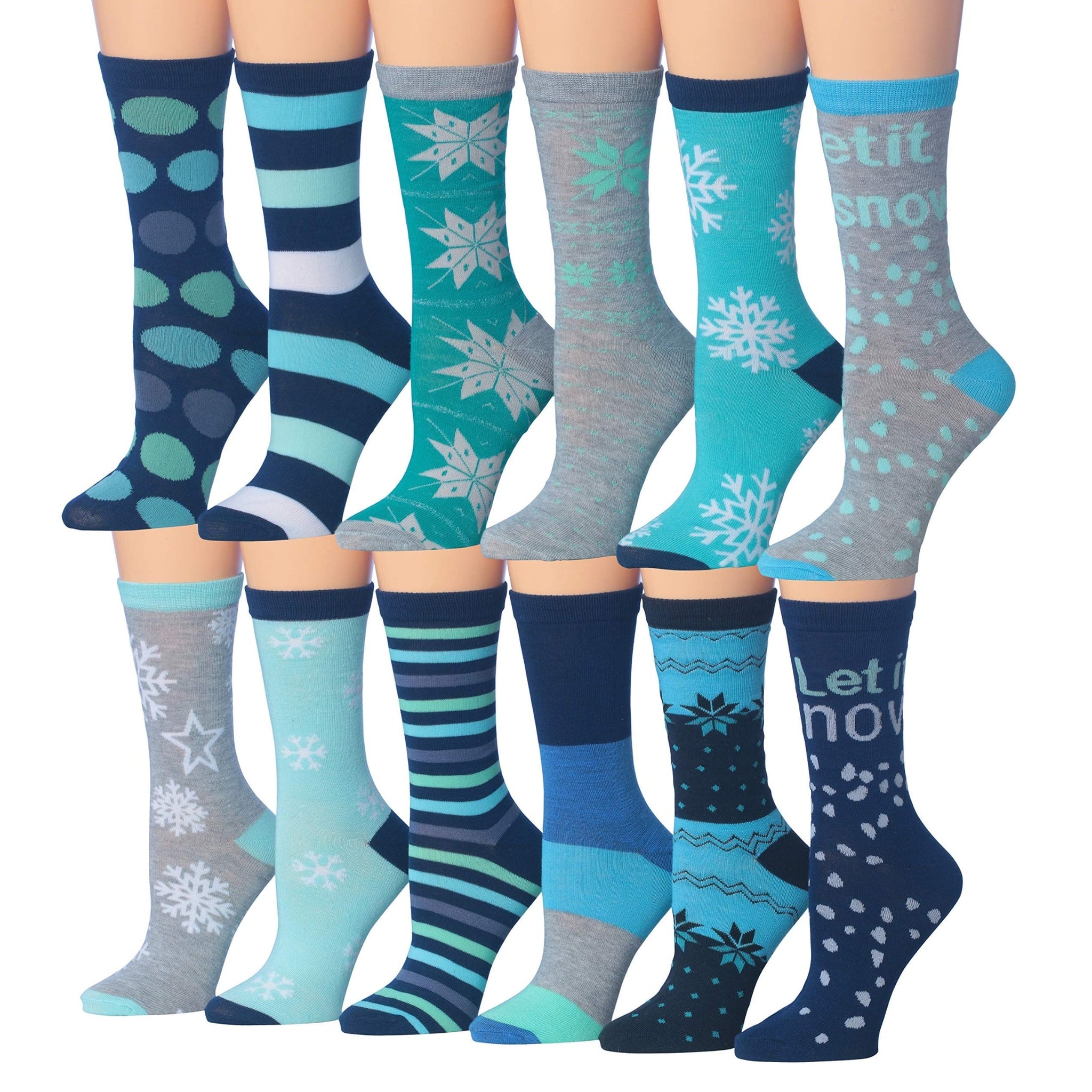 Women's 12 Pairs Lightweight Crew Socks – Colorful Aqua Turqwise