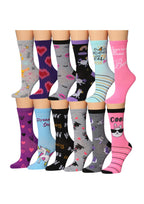 Women's 12 Pairs Lightweight Crew Socks – Colorful Heart, Rabbit, Cat,