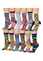 Women's 12 Pairs Lightweight Crew Socks – Colorful Animal Print