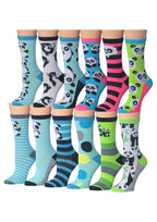 Women's 12 Pairs Lightweight Crew Socks – Colorful Panda Bear Design
