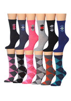 Women's 12 Pairs Lightweight Crew Socks – Colorful Diamond Argyle