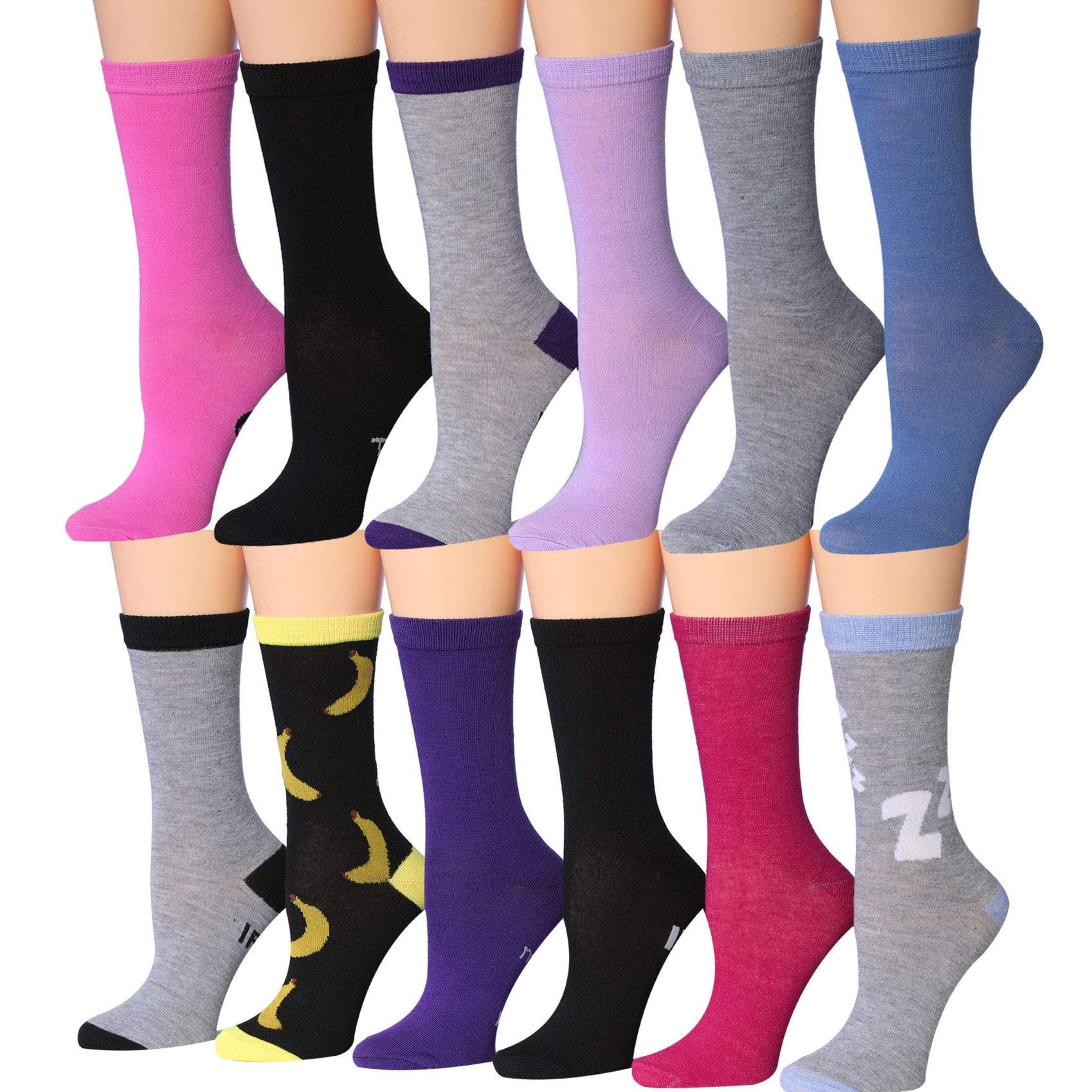 Women's 12 Pairs Lightweight Crew Socks – Colorful Funny Sayings