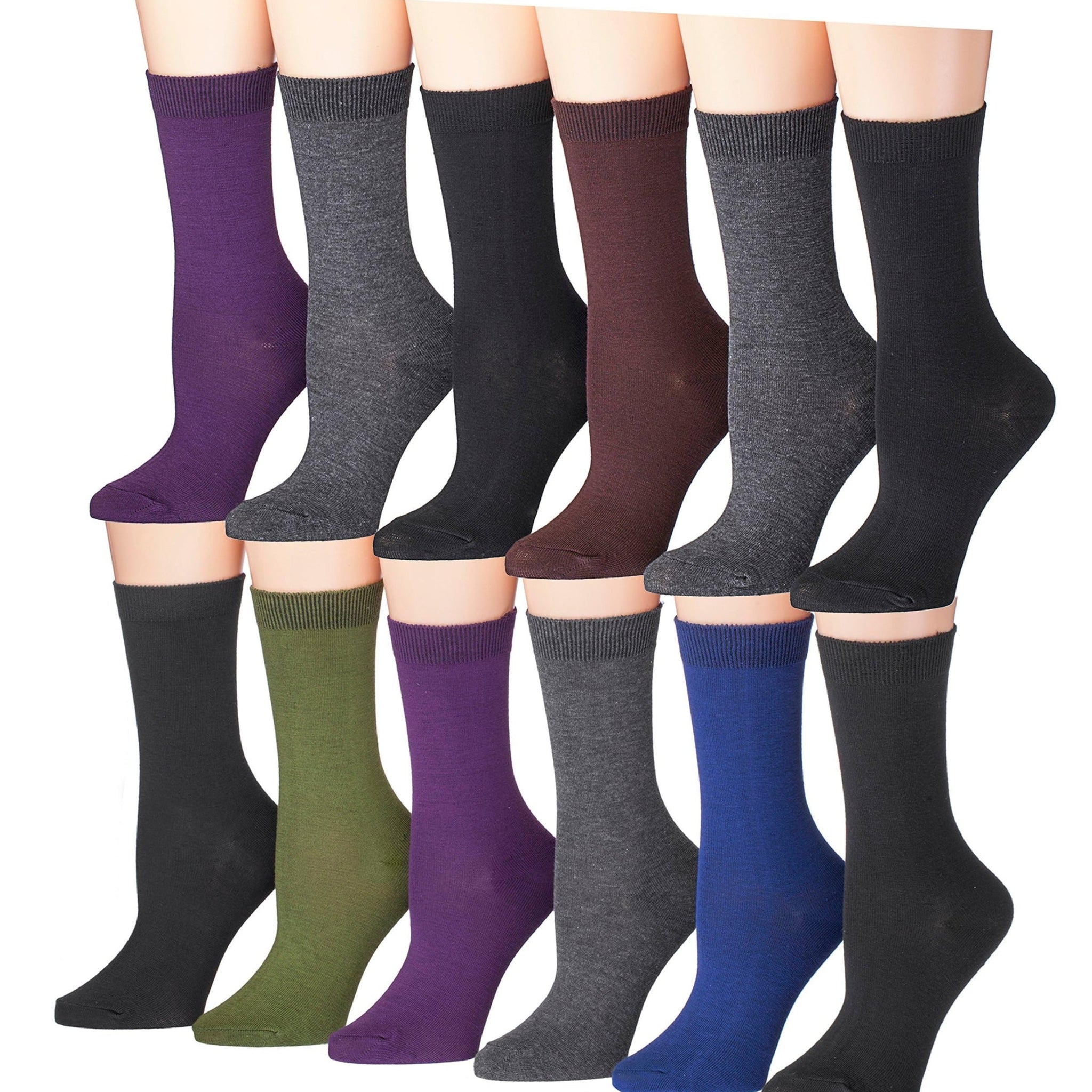 Women's 12 Pairs Lightweight Crew Socks – Solid Dark Colored Patterns