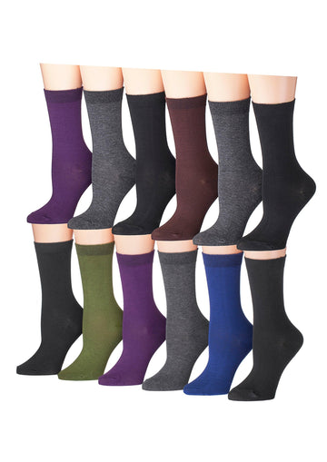 Women's 12 Pairs Lightweight Crew Socks – Solid Dark Colored Patterns
