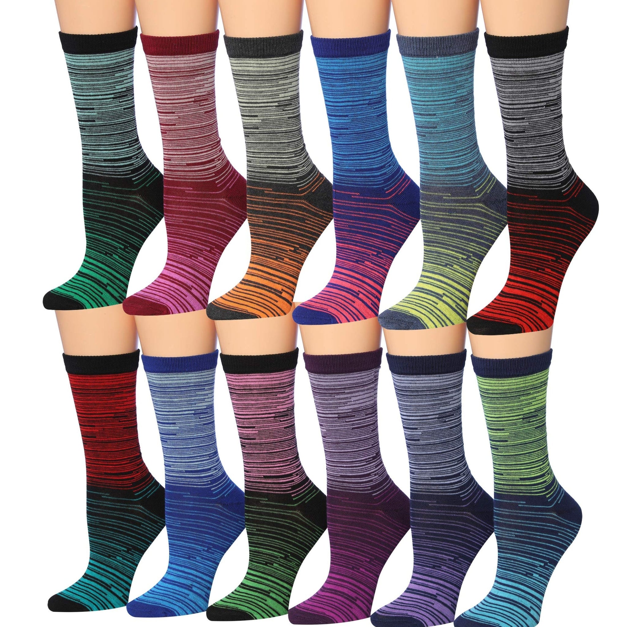 Women's 12 Pairs Lightweight Crew Socks – Colorful Ministripes
