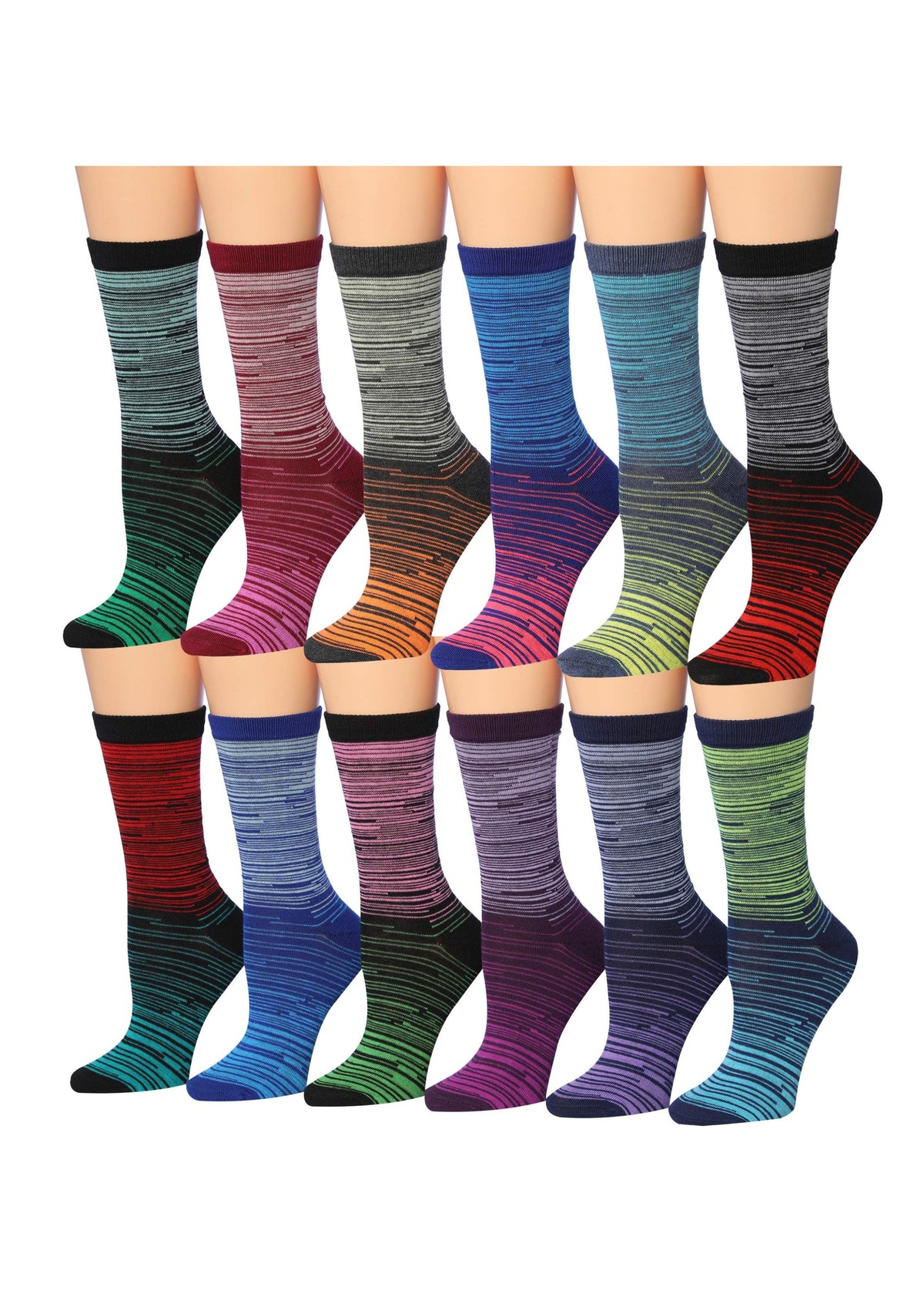 Women's 12 Pairs Lightweight Crew Socks – Colorful Ministripes