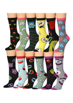 Tipi Toe Women's 12 Pairs Lightweight Colorful Patterned Crew Socks