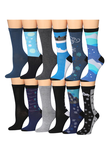 Tipi Toe Women's 12 Pairs Lightweight Colorful Patterned Crew Socks