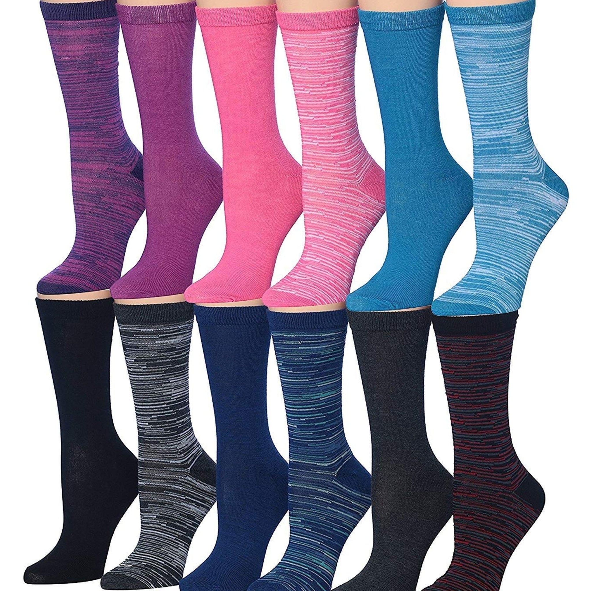 Women's 12 Pairs Lightweight Crew Socks – Colorful Solid & Space Dye