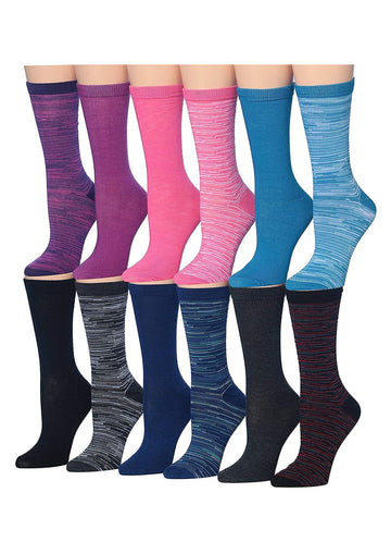 Women's 12 Pairs Lightweight Crew Socks – Colorful Solid & Space Dye