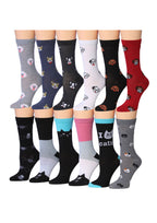 Women's 12 Pairs Lightweight Crew Socks – Colorful Dog & Cat Patterns