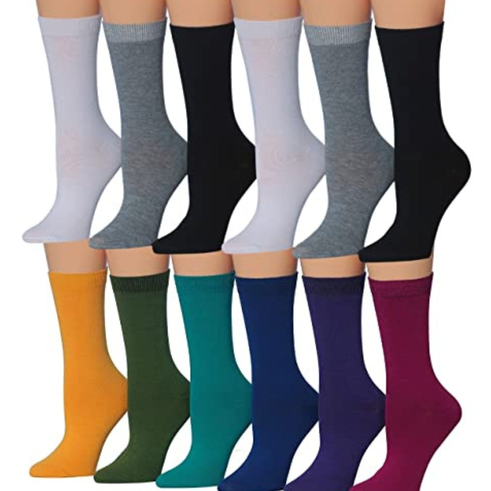 Women's 12 Pairs Lightweight Crew Socks – Solid Colored Patterns