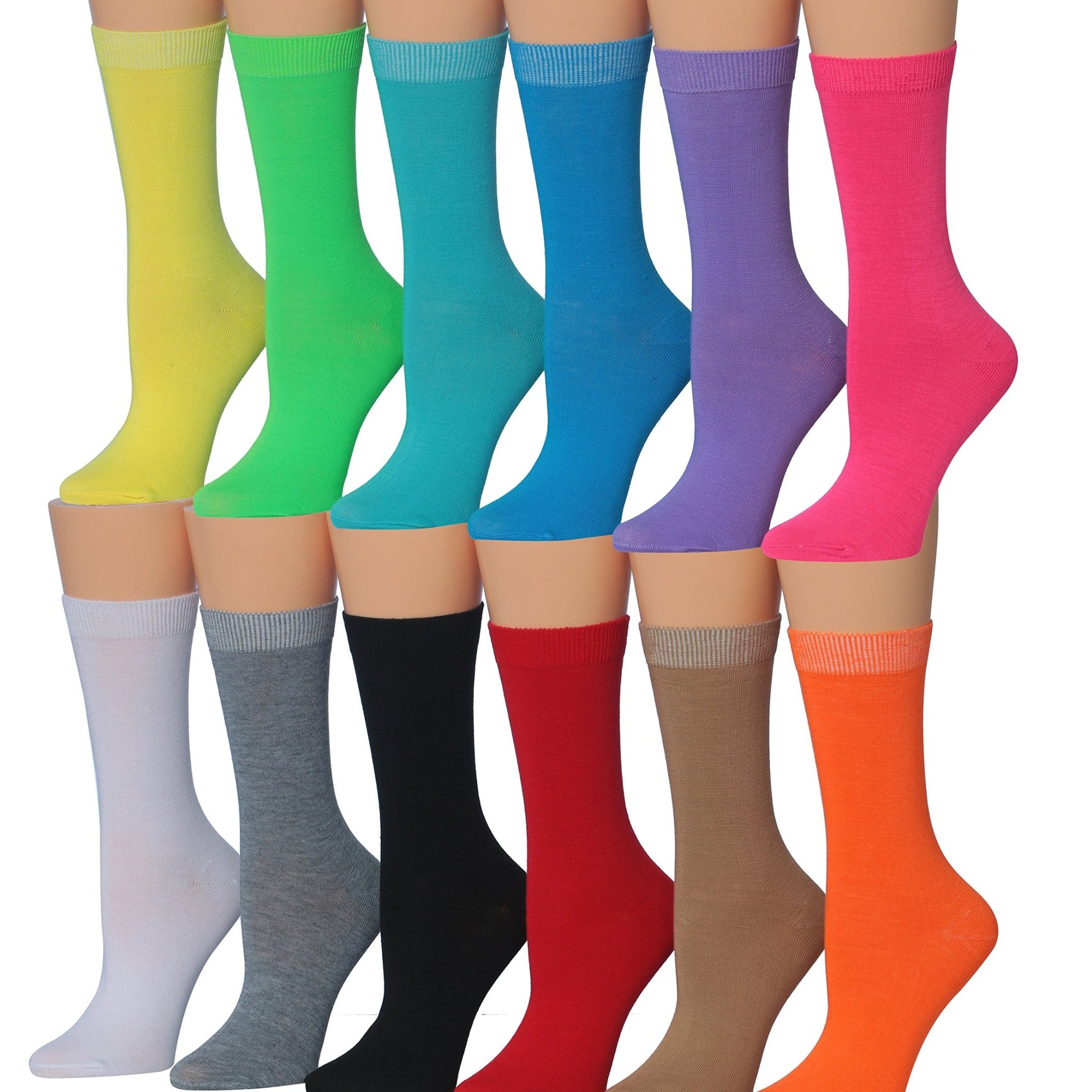 Women's 12-Pairs Lightweight Yellow Green Blue Fun Light Colored Crew