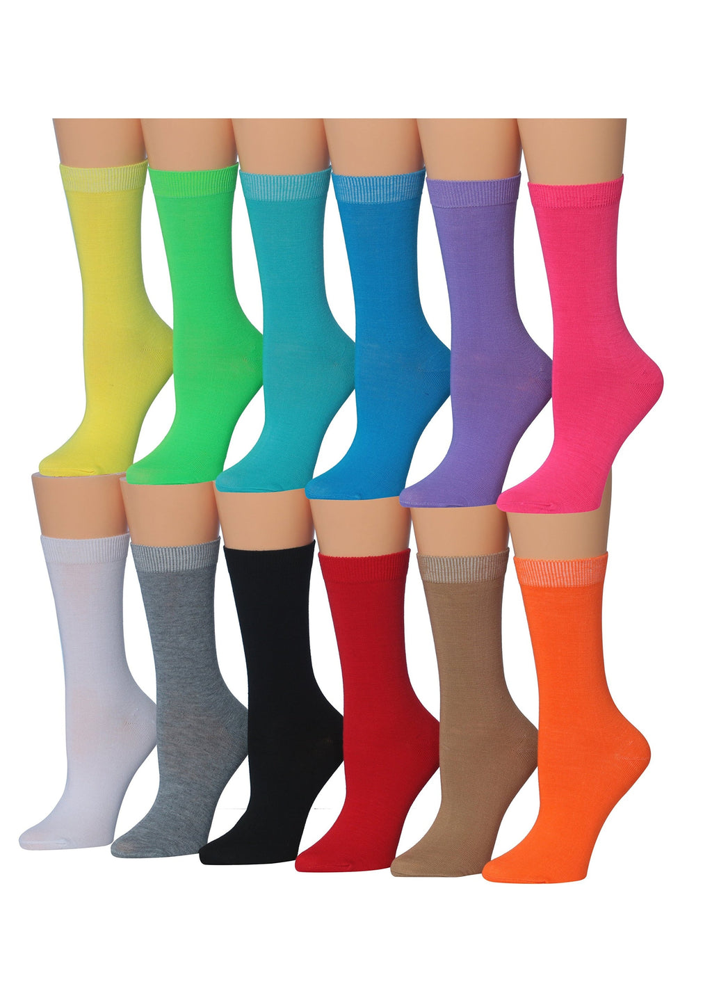 Women's 12-Pairs Lightweight Yellow Green Blue Fun Light Colored Crew