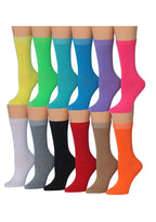 Women's 12-Pairs Lightweight Yellow Green Blue Fun Light Colored Crew