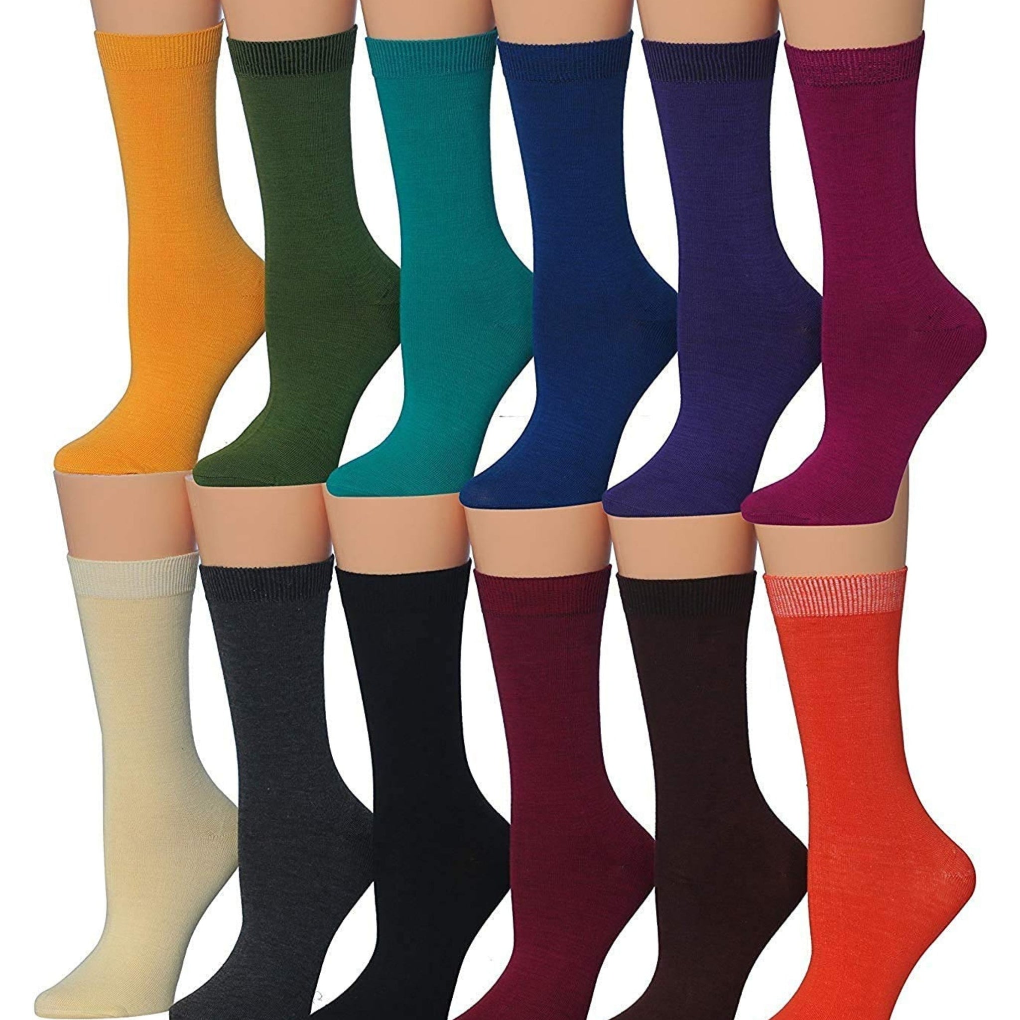 Women's 12-Pairs Tangerine Navy Lightweight Fun Dark Colored Crew