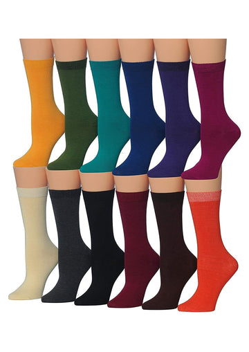 Women's 12-Pairs Tangerine Navy Lightweight Fun Dark Colored Crew