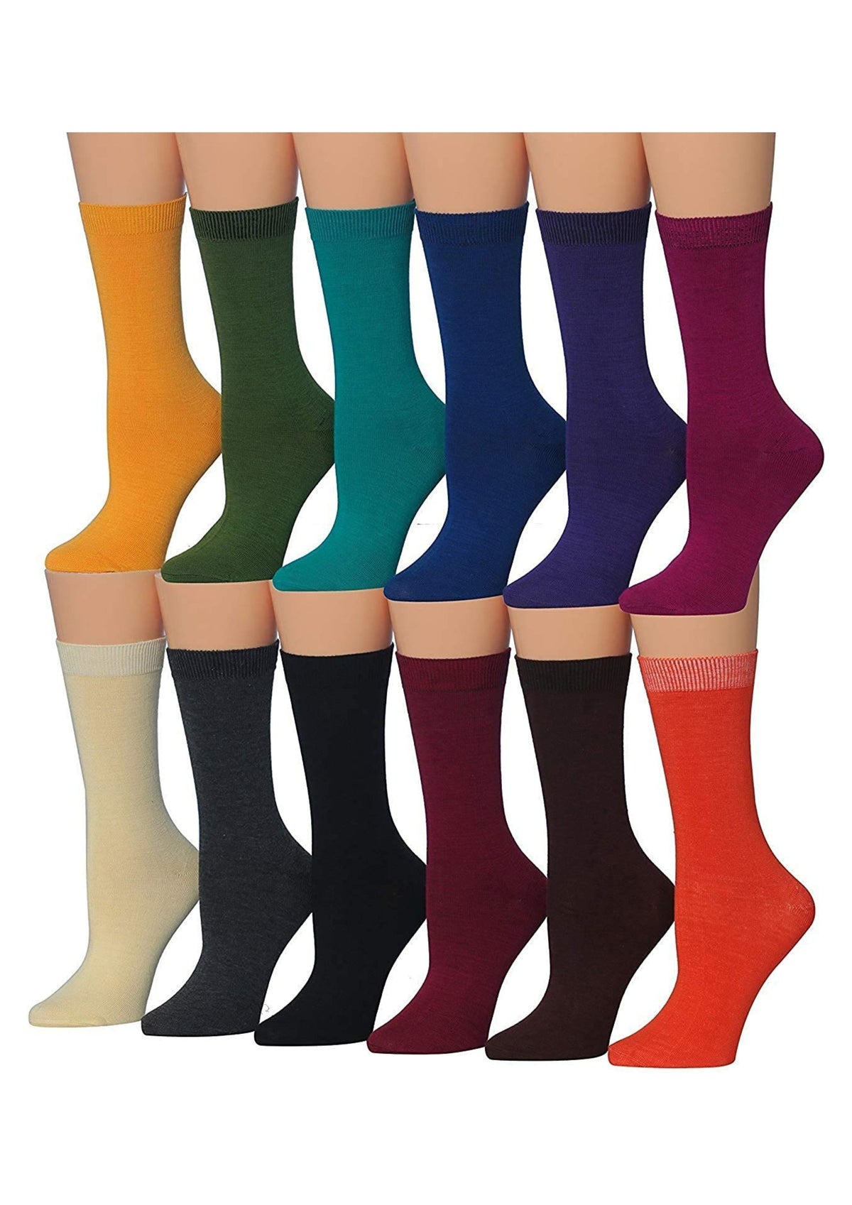 Women's 12-Pairs Tangerine Navy Lightweight Fun Dark Colored Crew