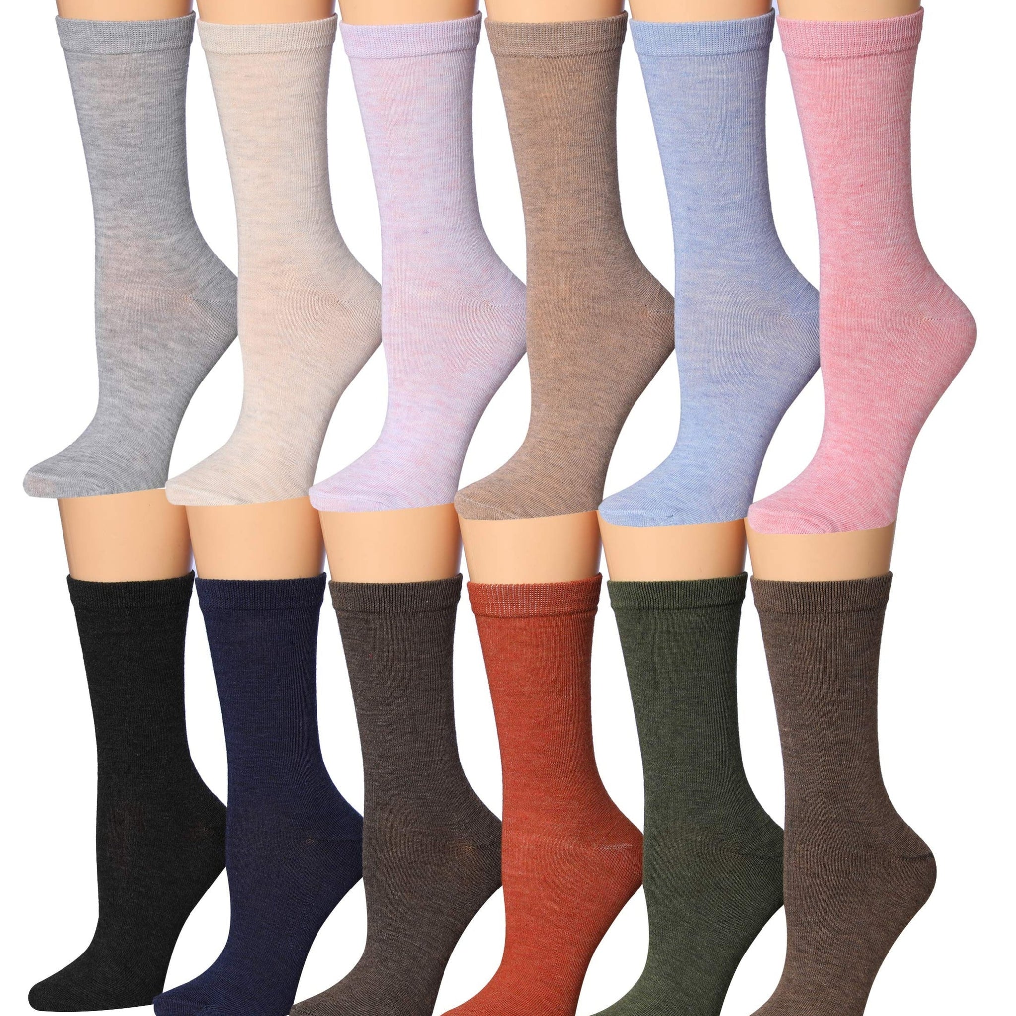 Women's 12 Pairs Lightweight Crew Socks – Solid Heathered Colors
