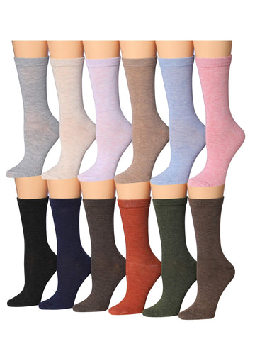 Women's 12 Pairs Lightweight Crew Socks – Solid Heathered Colors