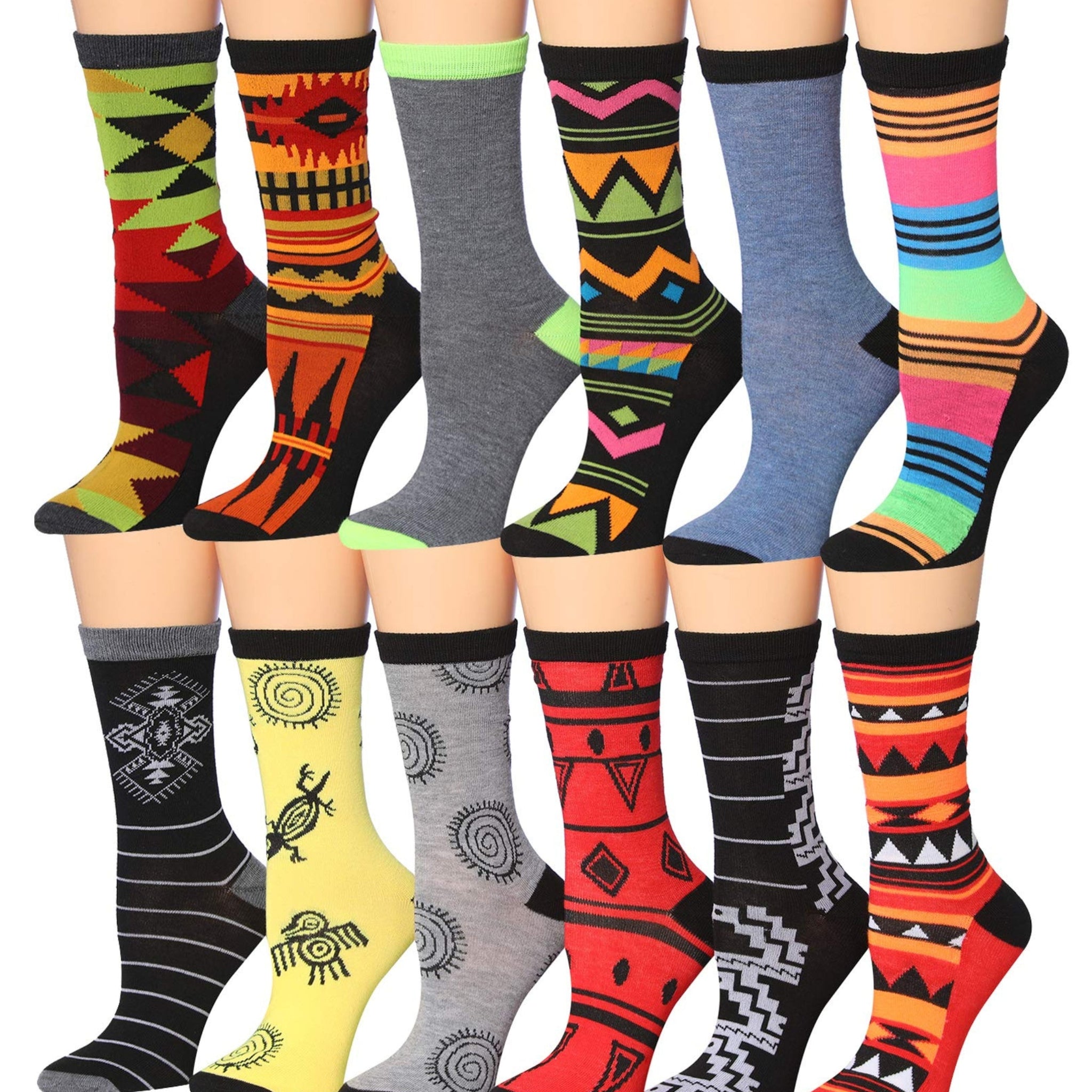 Women's 12 Pairs Lightweight Crew Socks – Colorful African Design